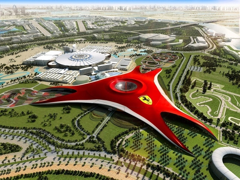 Ferrari World Abu Dhabi theme park aerial view